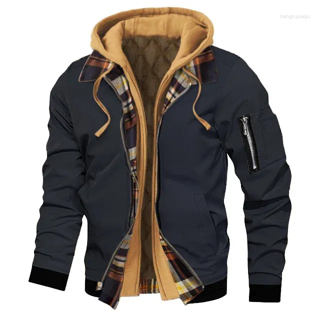 Мужские куртки, мужская куртка с капюшоном на флисовой подкладке, повседневное утепленное пальто на молнии, зимнее теплое стеганое пальто с капюшоном, термоул...