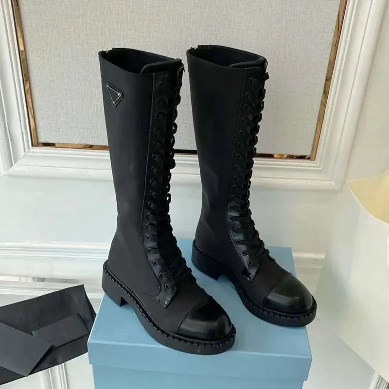 Casual Shoes top quality Women Re-Nylon Boots Black Platform Over the Knee Leather Shoe Combat White Cowboy Chelsea boot ada 2023