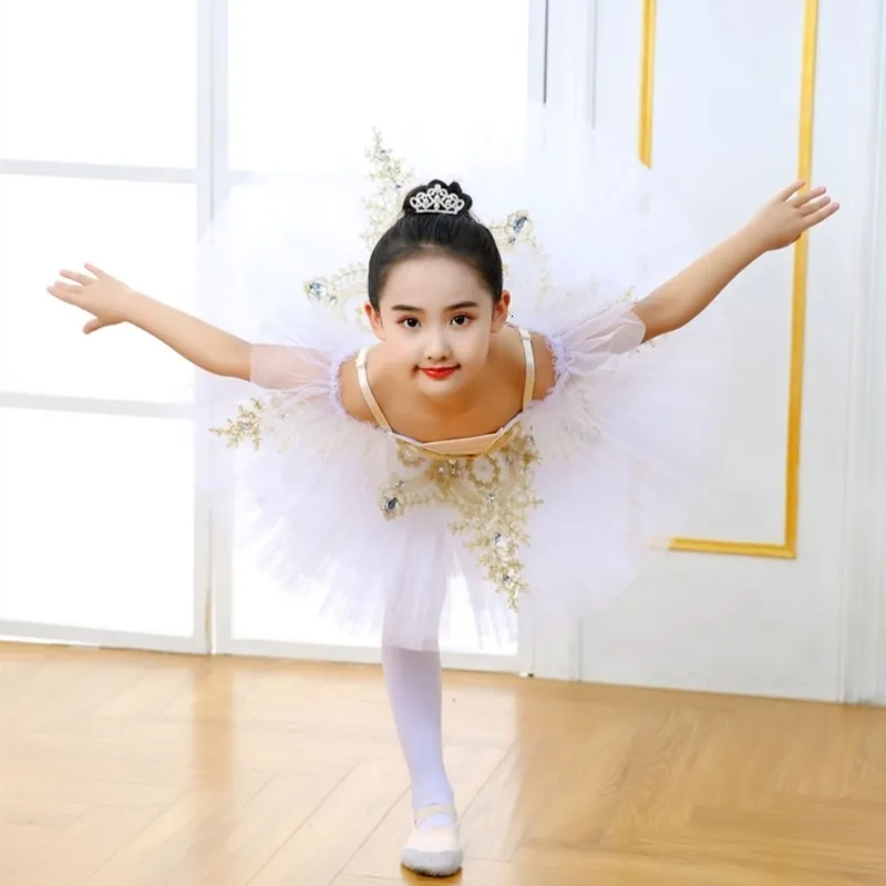 New Girls Ballerina Fairy Prom Party Costume Kids Sequined Flower Dancewear  Gymnastic Leotard Ballet Tutu Dress