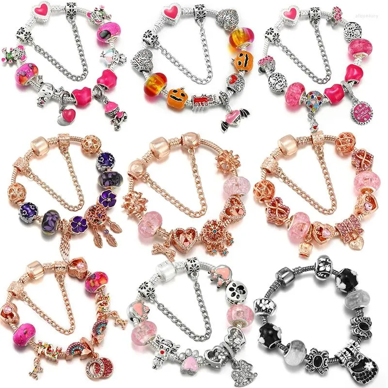 Bracelets porte-bonheur 30 Styles chaîne coeur rose avec perles de chien Bracelet bracelets pour femmes hommes Bijoux Pulseras Bijoux cadeau