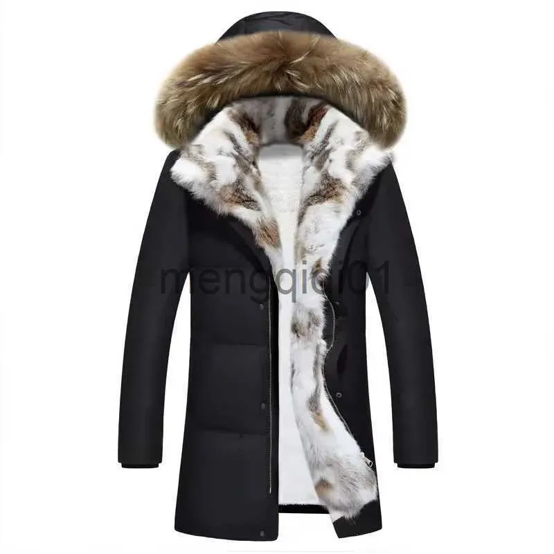 Parkas pour hommes Veste d'hiver en vraie fourrure pour hommes Parkas épaissir manteau chaud hommes vestes noires couleur unie Parka manteau hommes mode nouveau Streetwear 4XL J231107