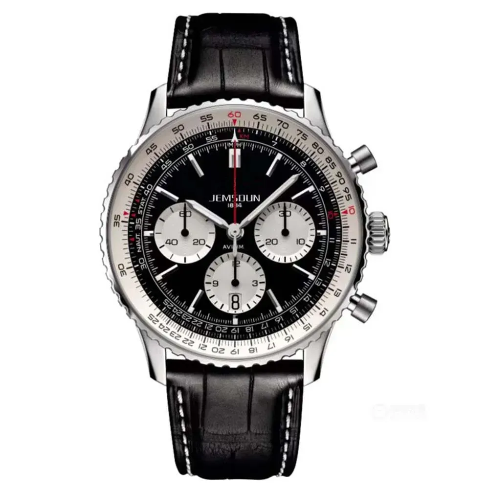 2023 Mens Multifunctional Chronograph Quartz Mechanical Watch 50mm Leather Strap Blue Black Sapphire Wristwatches Super Luminou