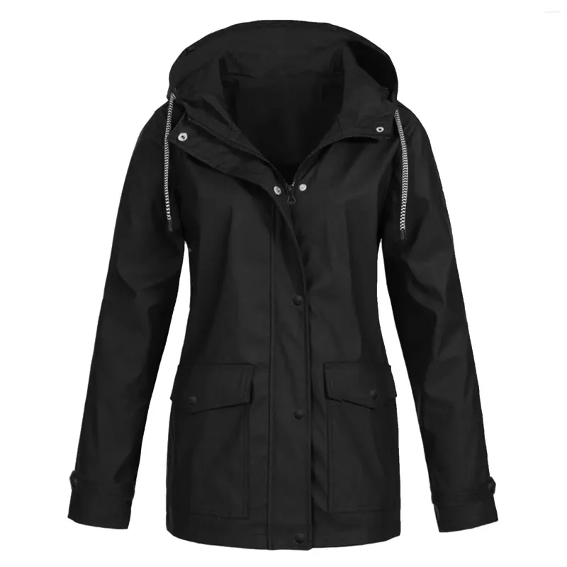 Women's Trench Coats Windproof Zipper Up Long Jackets Autumn Winter Oversize Outdoor Hooded Casual Waterproof Hiking