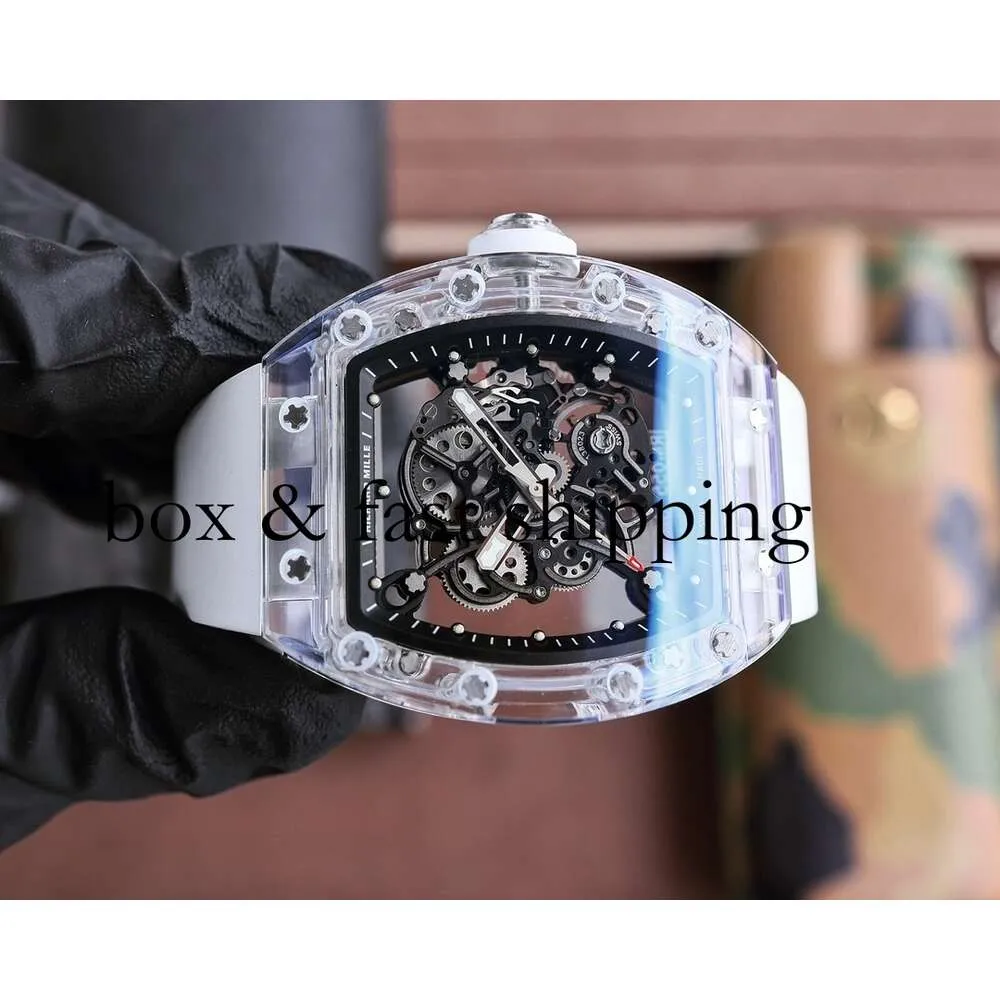 SUPERCLONE vliegwielhorloge Richa Milles polshorloge Rm055 wit keramiek automatisch mechanisch transparant koolstofvezelhorloge 125 montres de luxe