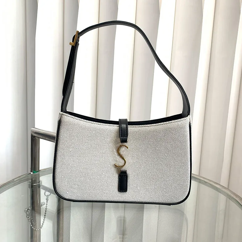 Mulheres ombro dag designer saco hobo le5a7 sacos de luxo bolsa de alta qualidade algodão cânhamo underarm saco moda feminina bolsa carteira senhora meio mês bolsa preta