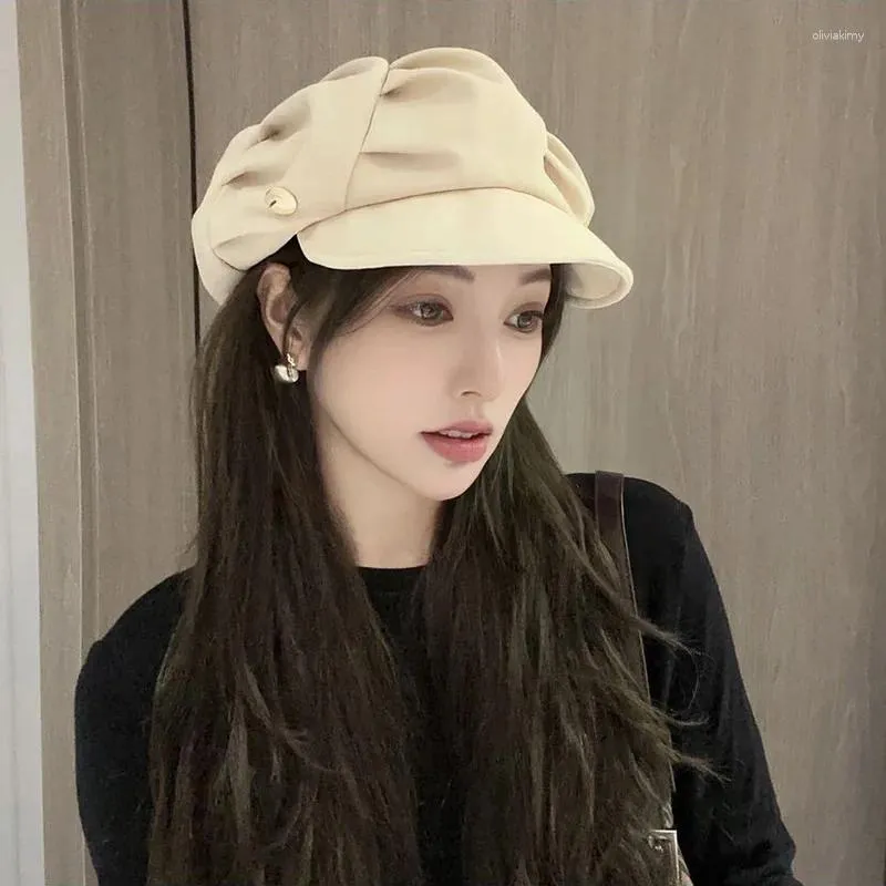 Berets Frauen Achteckige Hut Herbst Winter Sboy Cap Wolke Form Gefaltetes Festes Vintage Baskenmütze Koreanische Weibliche Einfache Casual Maler kappen