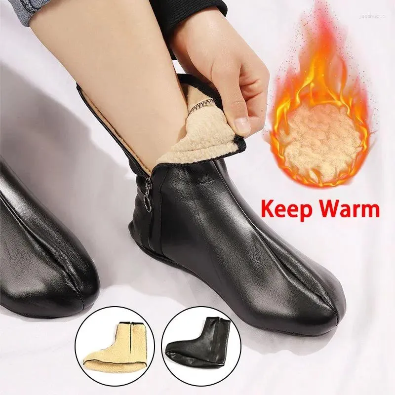 Women Socks Man Black Unisex Thermal Leather Elastic Mini Shorts Winter Pu Carpet Shoes Long Heat Fleece Velvet Anti-Slip Woman