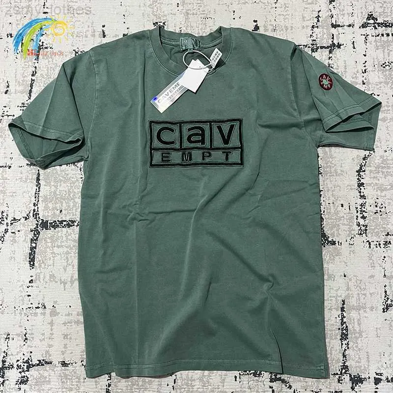 Herren T-Shirts Herren Damen Paare Classic Box Embroidery Cav Empt TShirt Streetwear Vintage Washed Batik Carbon Grey Dark Green CAVEMPT Tee