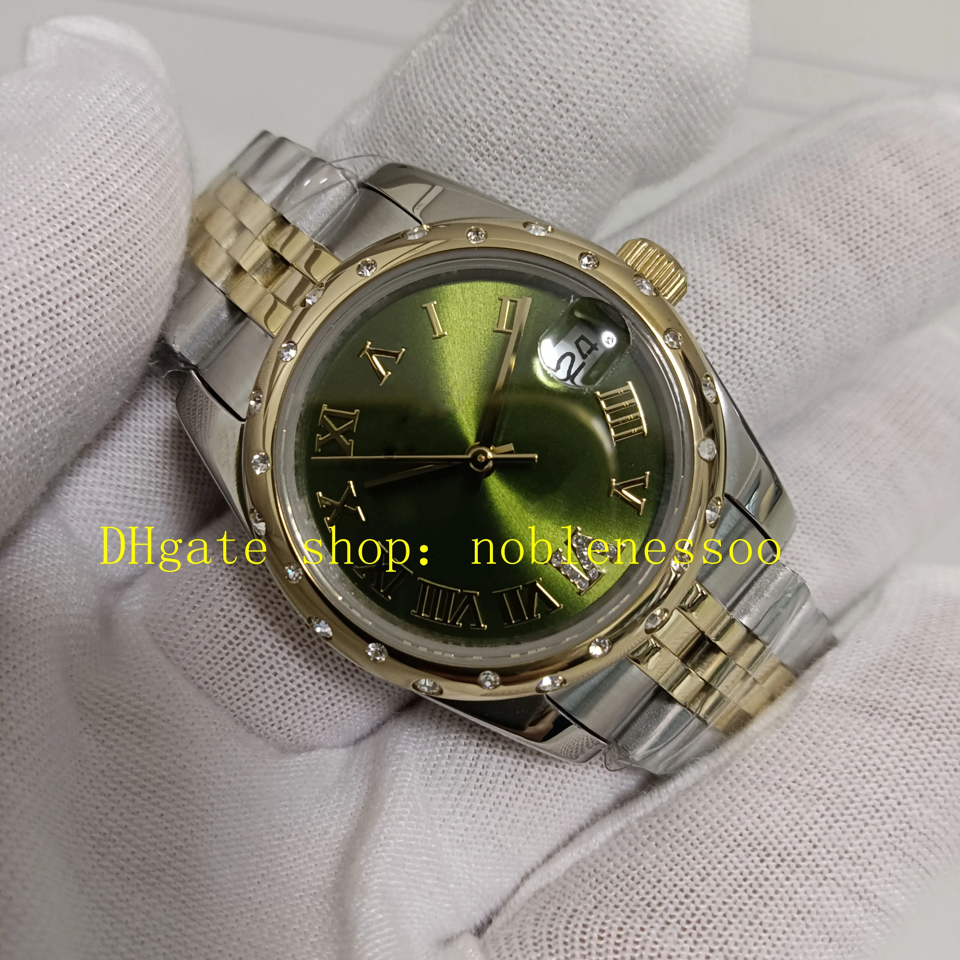 Foto reale con scatola Orologio automatico da donna da donna 31 mm in oro giallo 18 carati in acciaio con diamanti verdi VI Ladies 278273 Abito con bracciale Orologi meccanici formali