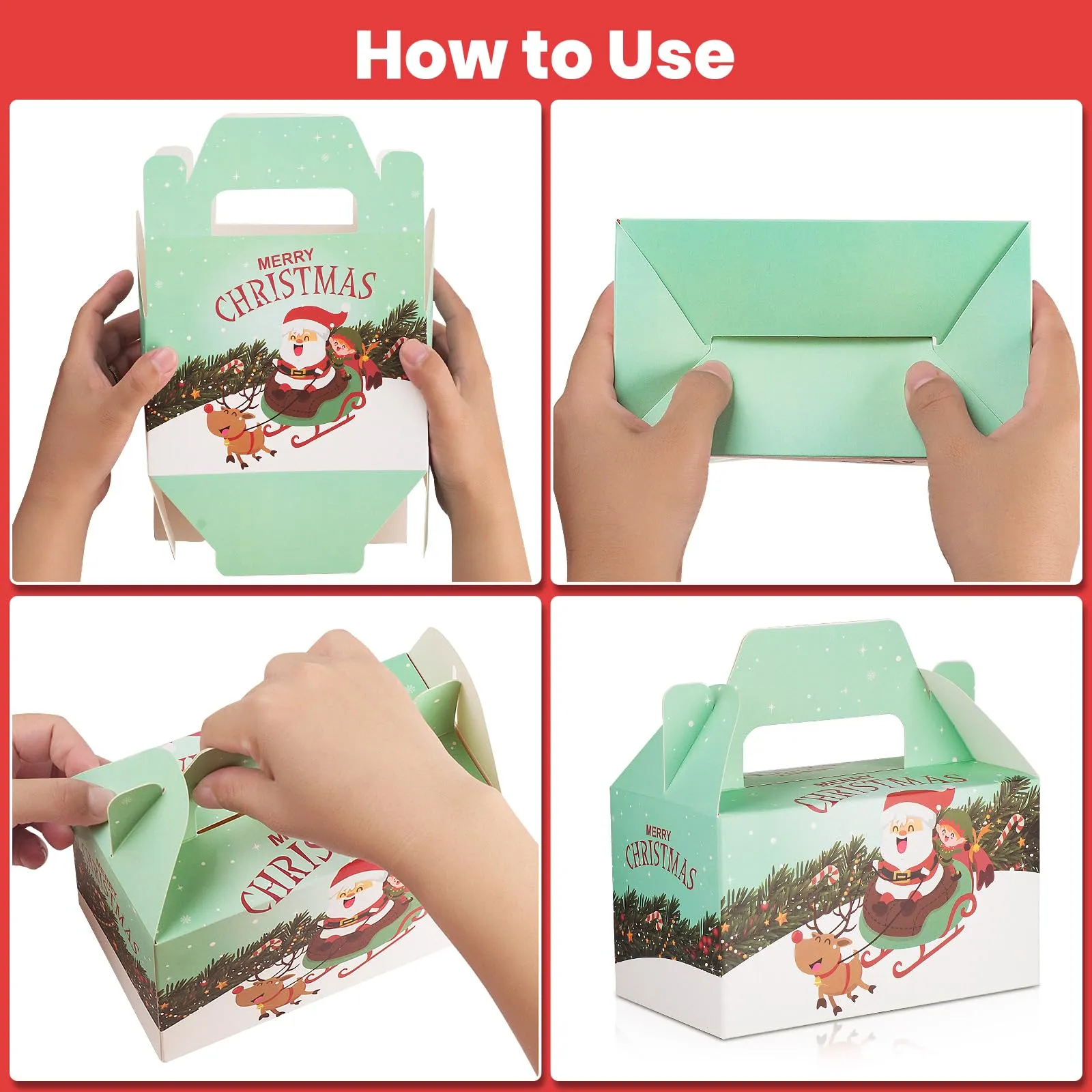 Juldekorationer 3D Goody presentförpackningar med handtag för semester Xmas Goodie Paper School Classroom Party Favor levererar Candy Treat Otdxw