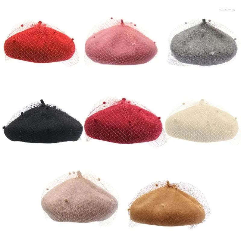 Berets Lã Mulheres Inverno Chapéu Vintage Francês Cor Sólida Malha Véu Pintor Cap Dropship