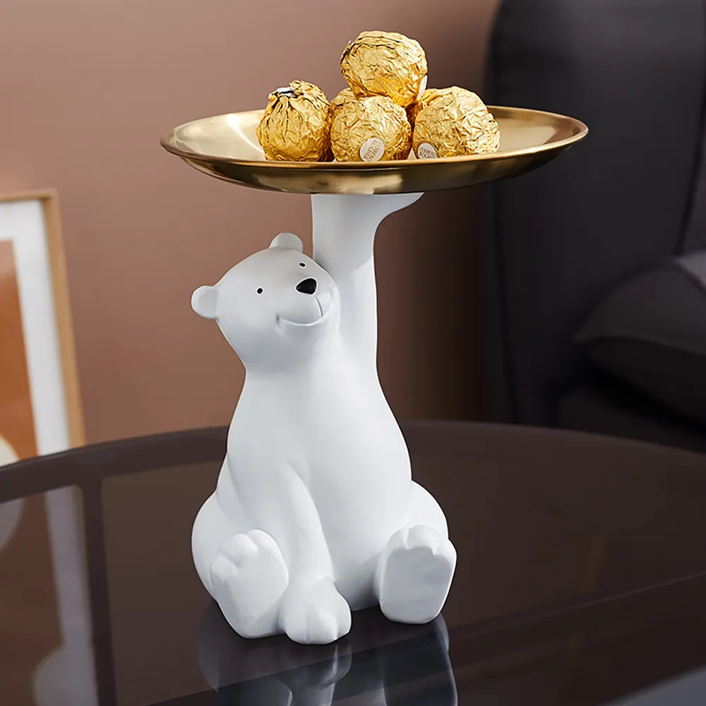 Decoratieve objecten Figurines Creative White Bear Standbeeld Opslag Tel Noordse Home Decor Woonkamer Tafel Decoratie Snacks Crafts 230406