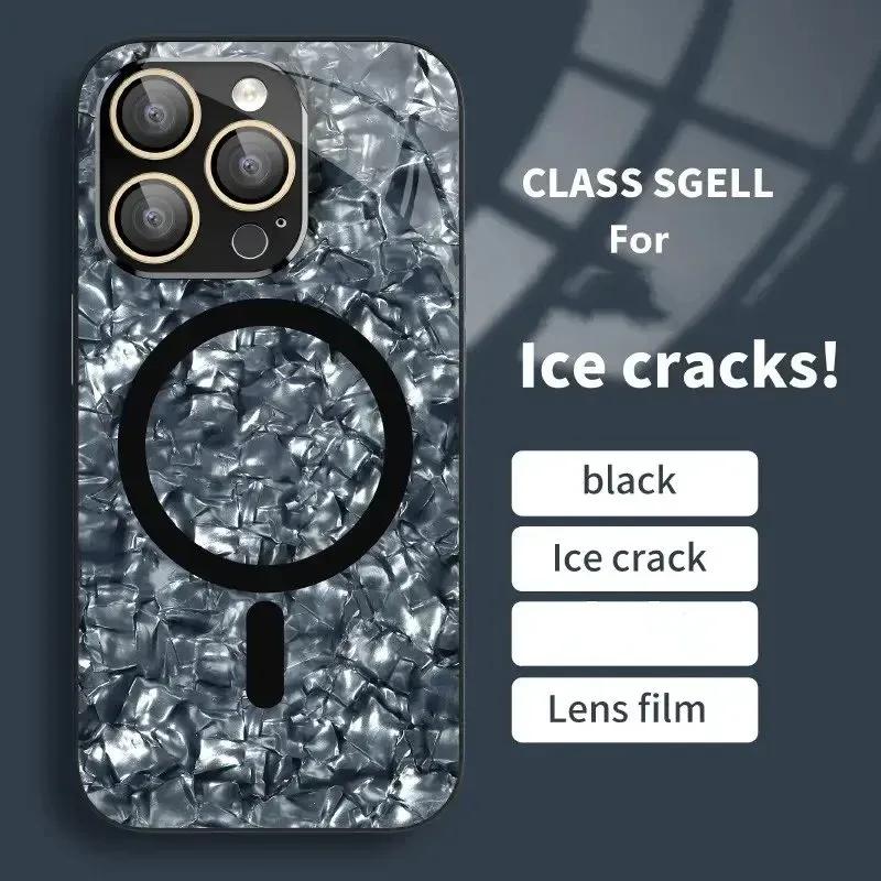 İPhone 15 Pro Maks Maksimum Buz Çatlak Desen Kılıf Mıknatısı Lüks Telefon Kapağı 14 13 12 11 Pro Max 15 Coque