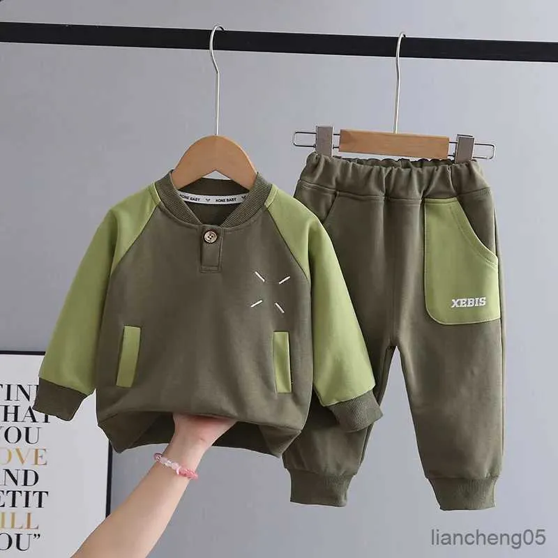 Ensembles de vêtements printemps automne enfants garçon 2 pièces ensemble de vêtements épissé coton sweat taille sport pantalon bébé garçons costumes enfant garçon tenues