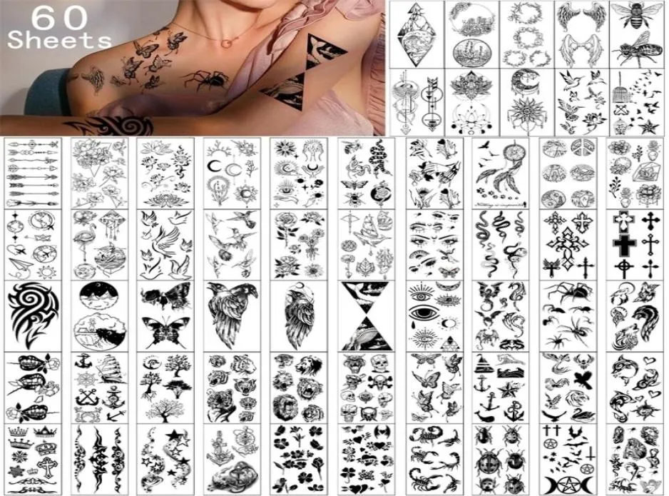 Tatouages temporaires 60 feuilles Imprimer Belles étoiles Animal Papillon Fleurs Body Art Bras Faux mode tatouage imperméable pour enfant men9125656