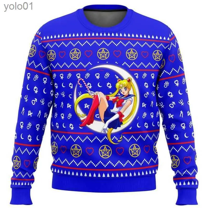 Kvinnors tröjor Sailor Guardian Sailor Moon Ugly Christmas Sweater Gift Santa Claus Pullover Men's 3D Fleece Sweatshirt och 2023 Autumn/Winter TL231107