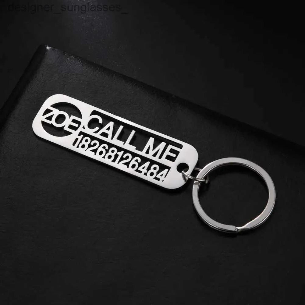 Keychains Lanyards Sipuris Custom Name Phone Number Keychain For Men Personalized Stainless Steel Car Keyring Jewelry Boyfriend Gift NewL231107