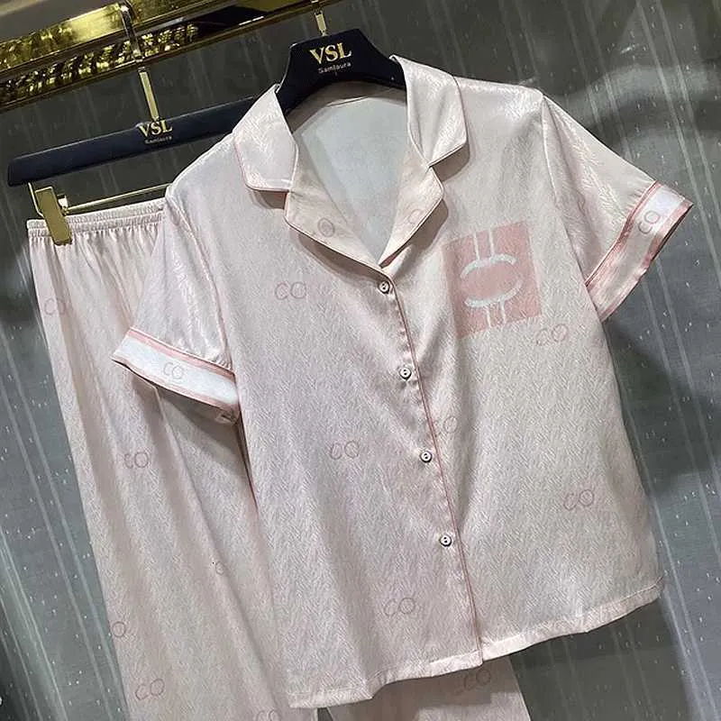 Женские дизайнерские летние повседневные пижамы для сна, женские розовые брюки с коротким рукавом, пижамный комплект, атласная удобная одежда для сна, домашняя одежда из двух частей HH4M