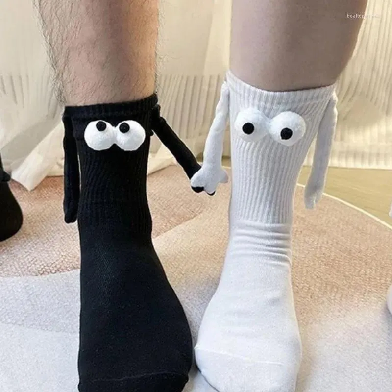 Women Socks C. S Fashion Paired Funny Cute Doll White Woman Kawaii Medium Tube Hose Couple Magnetic With Hands Black