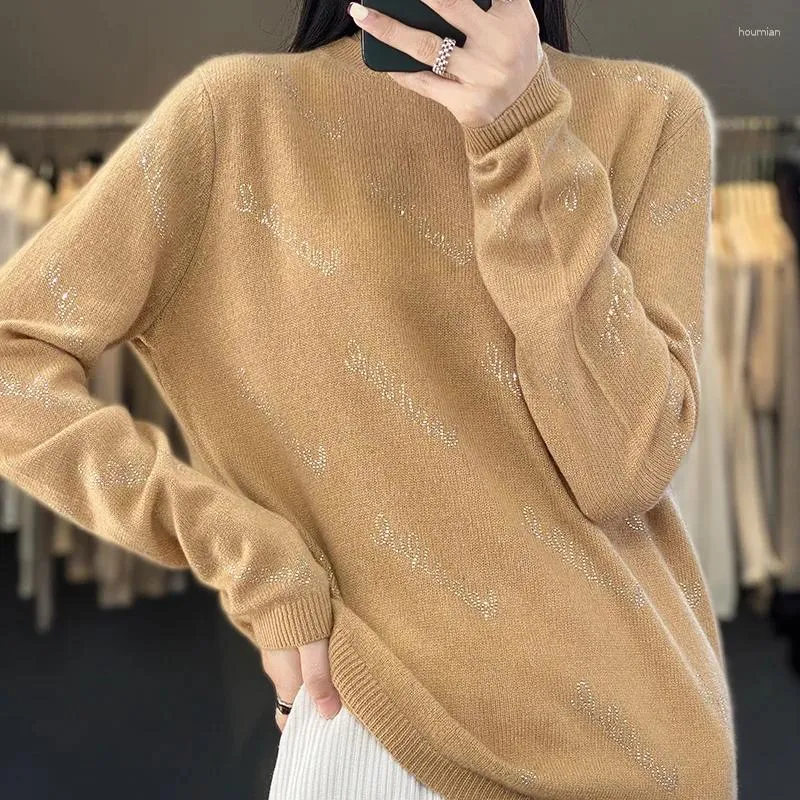 Women's Sweaters Autumn/Winter Ladies PullSalt Series Wool Cold Resistant Sweater Round Neck Solid Sequin Pullover High Style Blouse