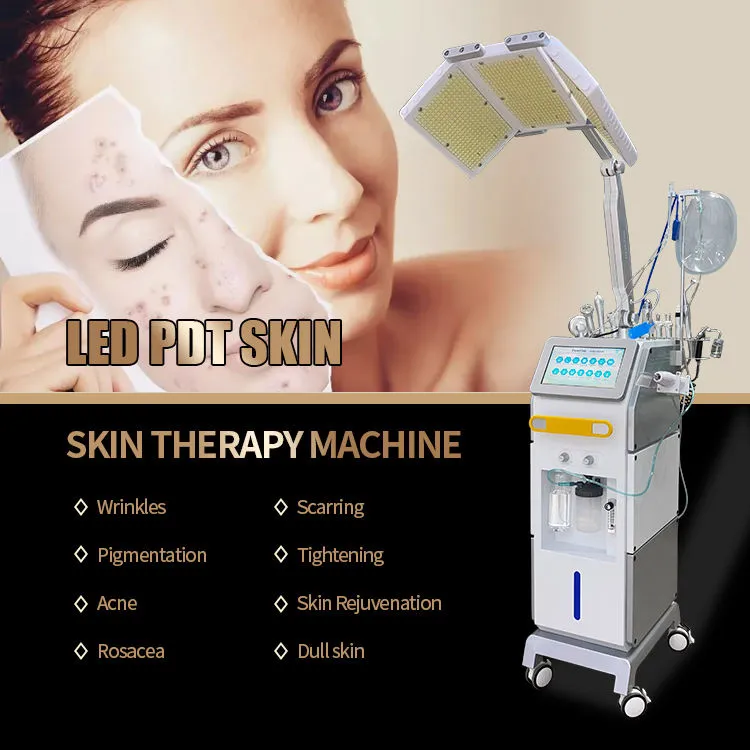 Appareil de soins de la peau LED PDT debout 14 en 1, dermabrasion hidrafaciale, nettoyage en profondeur de la peau, humidité, lifting du visage, blanchiment, machine exfoliante à haute fréquence