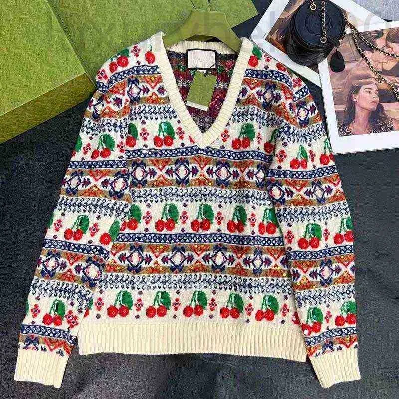 Women's Knits & Tees Designer Cherry Hook Flower Pattern Beads Embellished Wool Knitted Cardigan 2023 New Fashion Loose Men's And Se Style ACAY