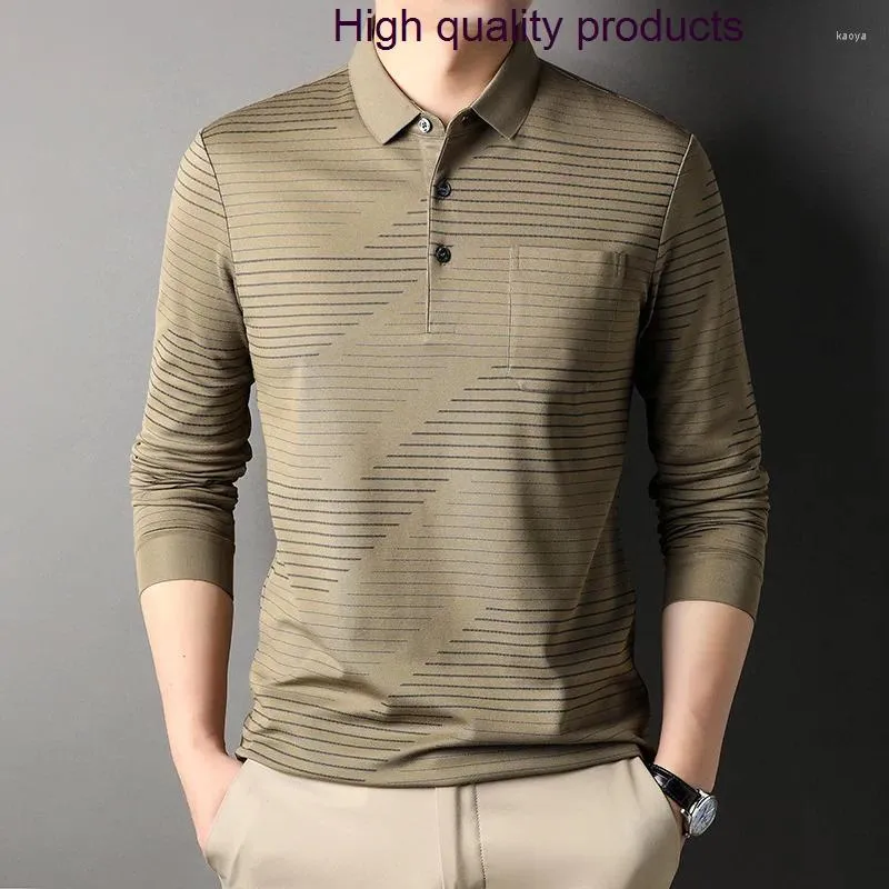 Polos pour hommes imprimé rayé printemps automne à manches longues Smart décontracté hommes Polos classique homme t-shirts 3XL