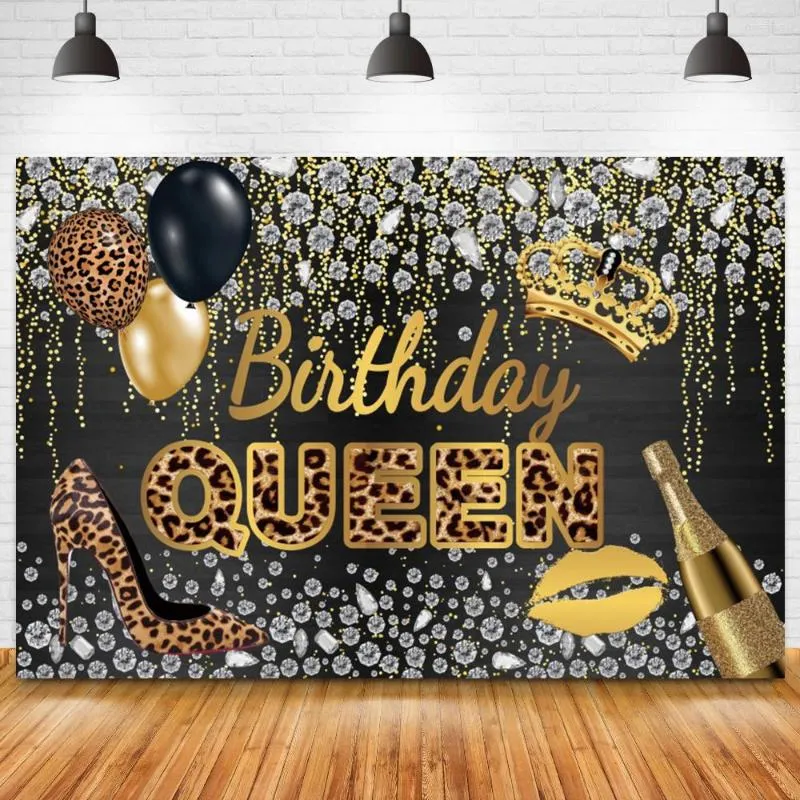 Party Decoration Leopard Balloon Glitter 18th 20th 30th Birthday Custom Backdrop High Heels Feminine Celebration Poster Po Background