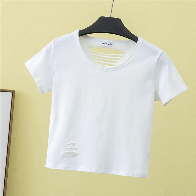 T-shirts pour femmes T-shirt en coton d'été à manches courtes Creux Serré Leaky Nombril Bottoming Shirt Solid Cute Tees Crop Top Femme O Neck Basic