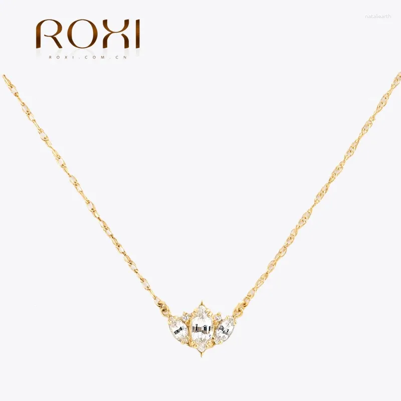 Anhänger ROXI Glänzende weiße Krone Zirkon Anhänger Halskette für Frauen Luxus Persönlichkeit 925 Sterling Silber Schlüsselbein Kette Schmuck