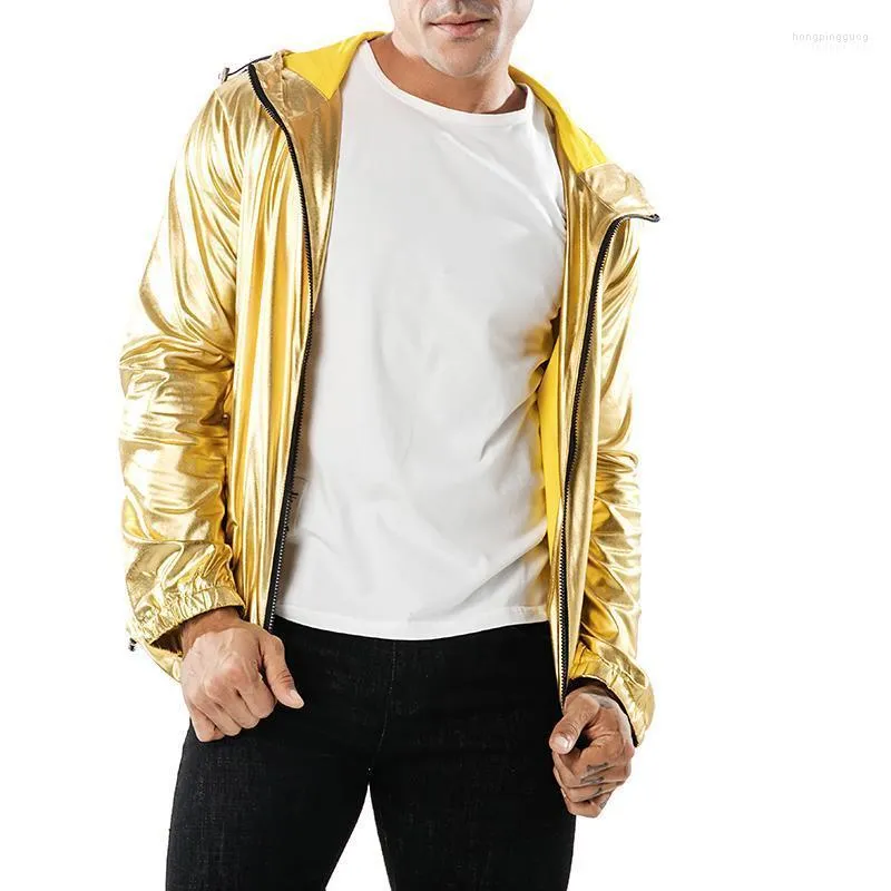 Giacche da uomo 2023 Giacca da uomo primaverile Shiny Silver Silver Golden Coat Vehbreaker Hip Hop Solid Color Jeackets