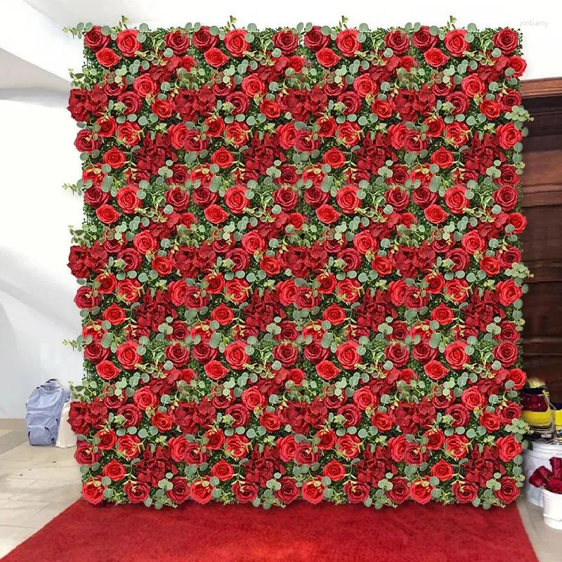 Dekorative Blumen, 3D-künstliche Blumenwand, rote Rose, Seidenplatte, Weihnachtshochzeitshintergrund, Außendekoration für Familienfeiern