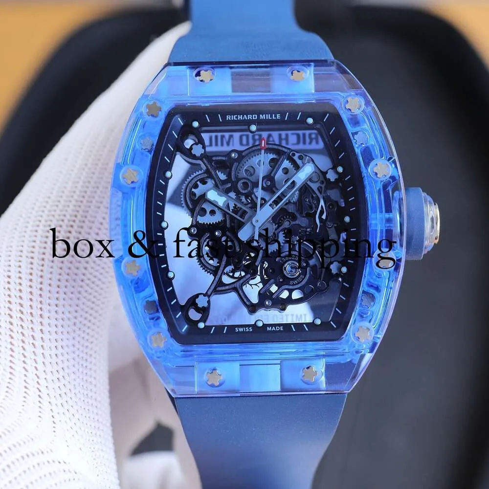 SUPERCLONE Flywheel Watch Richa Milles Reloj de pulsera Rm055 Cerámica blanca Reloj mecánico automático de fibra de carbono transparente 355 montres de luxe