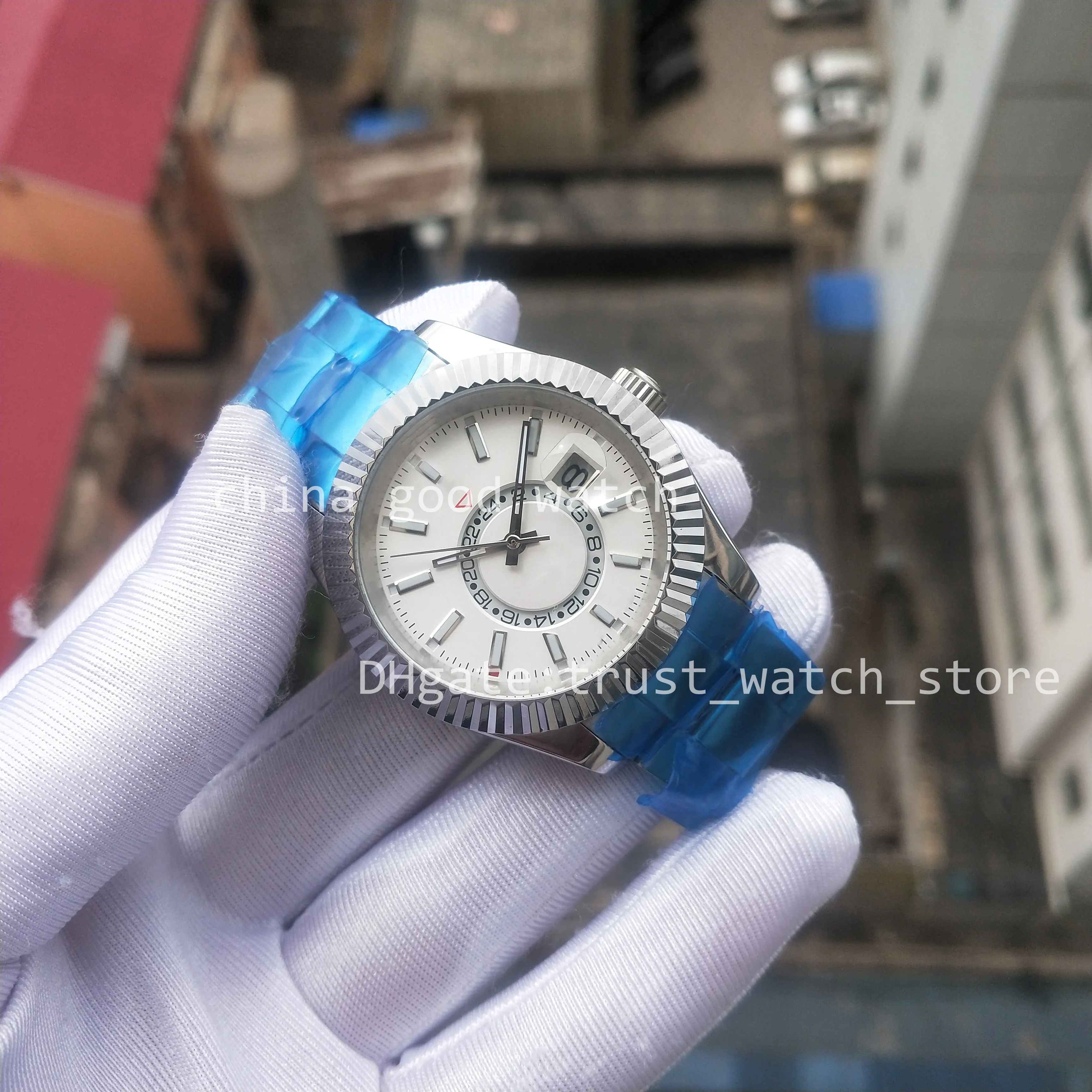 Menes of Watch Factory 42mm Automatisk rörelse Vit DATE DATUM Män rostfritt stål Case Rotation Bezel Sapphire Waterproof Luminous Wristpatches Original Box