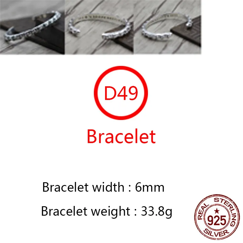 D49 S925 Sterling Silver Bracelet Hip Hop Street Fashion Couple Sieraden Personaliseerde Punk Style Solid Cross Flower Letter Vorm Gift voor liefhebbers Bangle