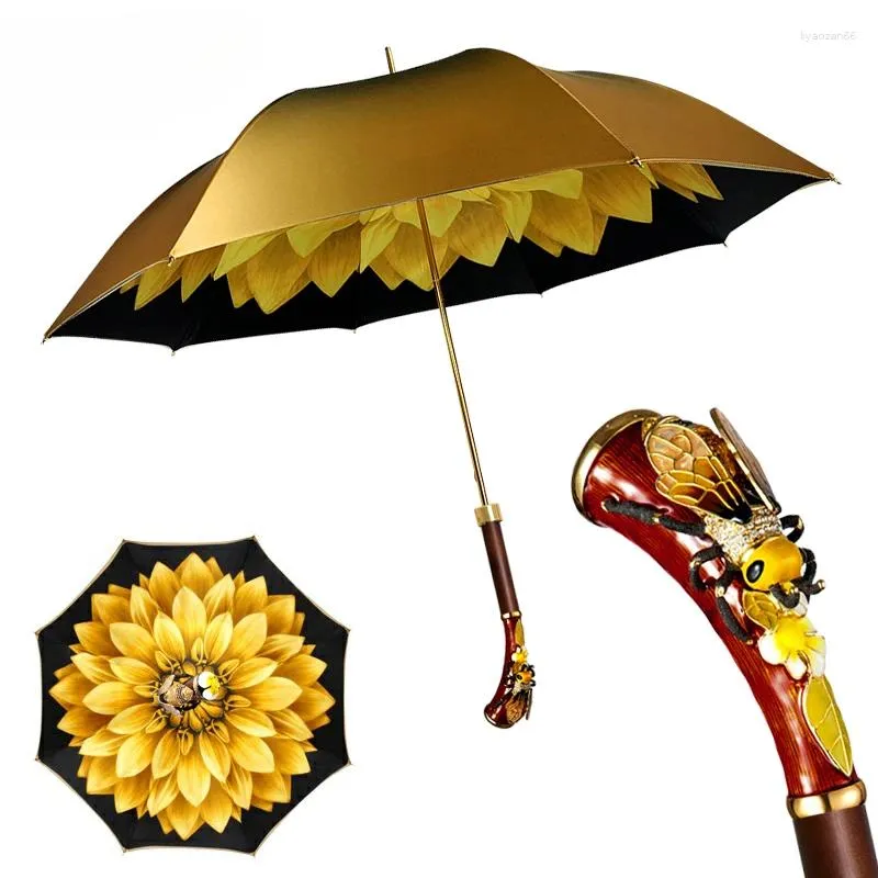 Parapluies de haute qualité Parapluie de luxe Fleur Longue poignée Coupe-vent Parasol fort renforcé extérieur Grand équipement de pluie Paraguas