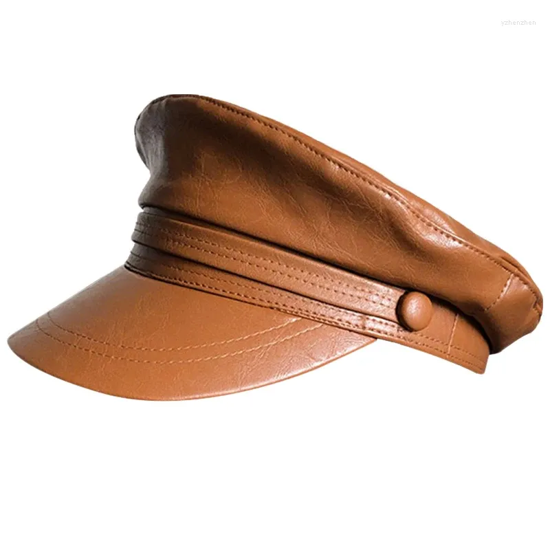 Berets PU Leather Flat Top Sailor Hat Vintage Fashion Caps Women's Autumn And Winter Casual Shopping