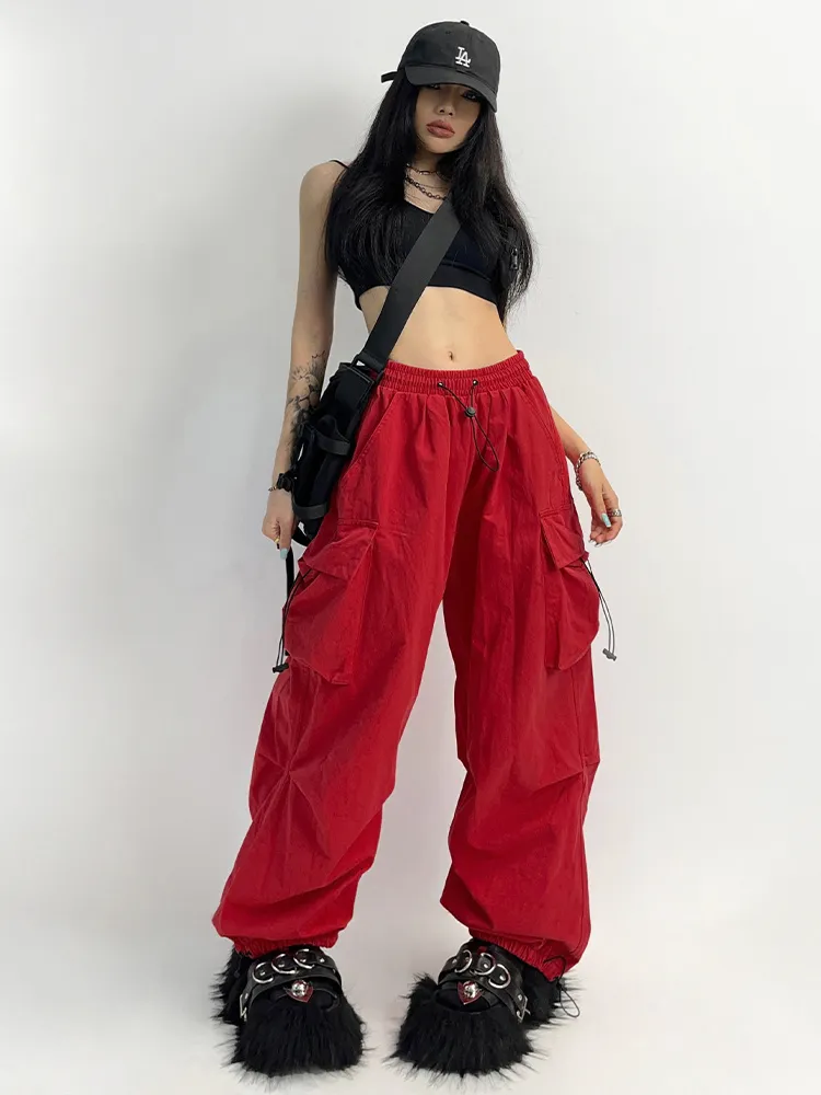 Calça feminina capris y2k mulheres streetwearwear cargo cargo coreano harajuku pára -quedas calças homens homens suor de tech pernas largas jogadoras de calça roupas de calça 230406