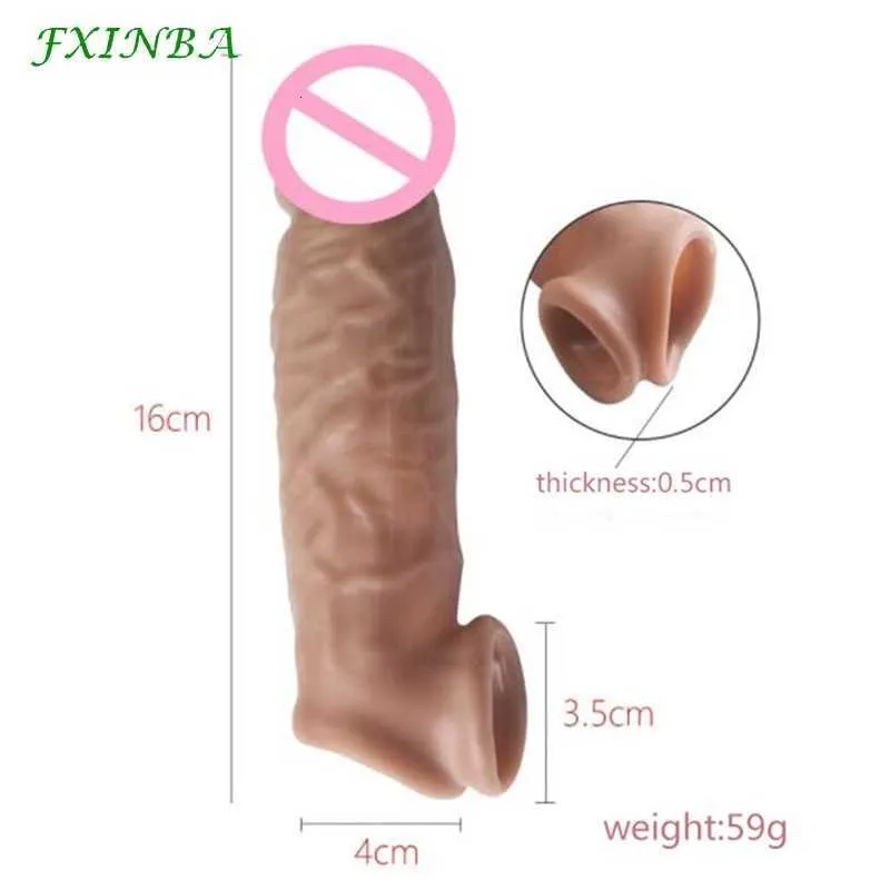 Sex Toy Massager Fxinba 16cm Realistic Penis Sleeve Extender Cock Extended Enlargement Delay Ejaculation Reusable Men