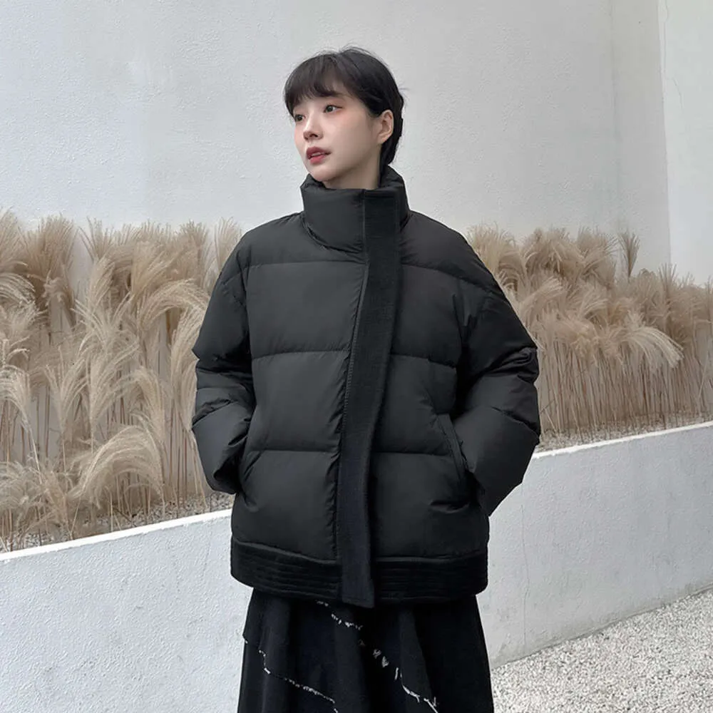 Winter Yamamoto Yoshi Solid Color Niche Cool Style Standing Collar Woolen Edge Wrapped Bread With Patchwork Loose Down Jacket