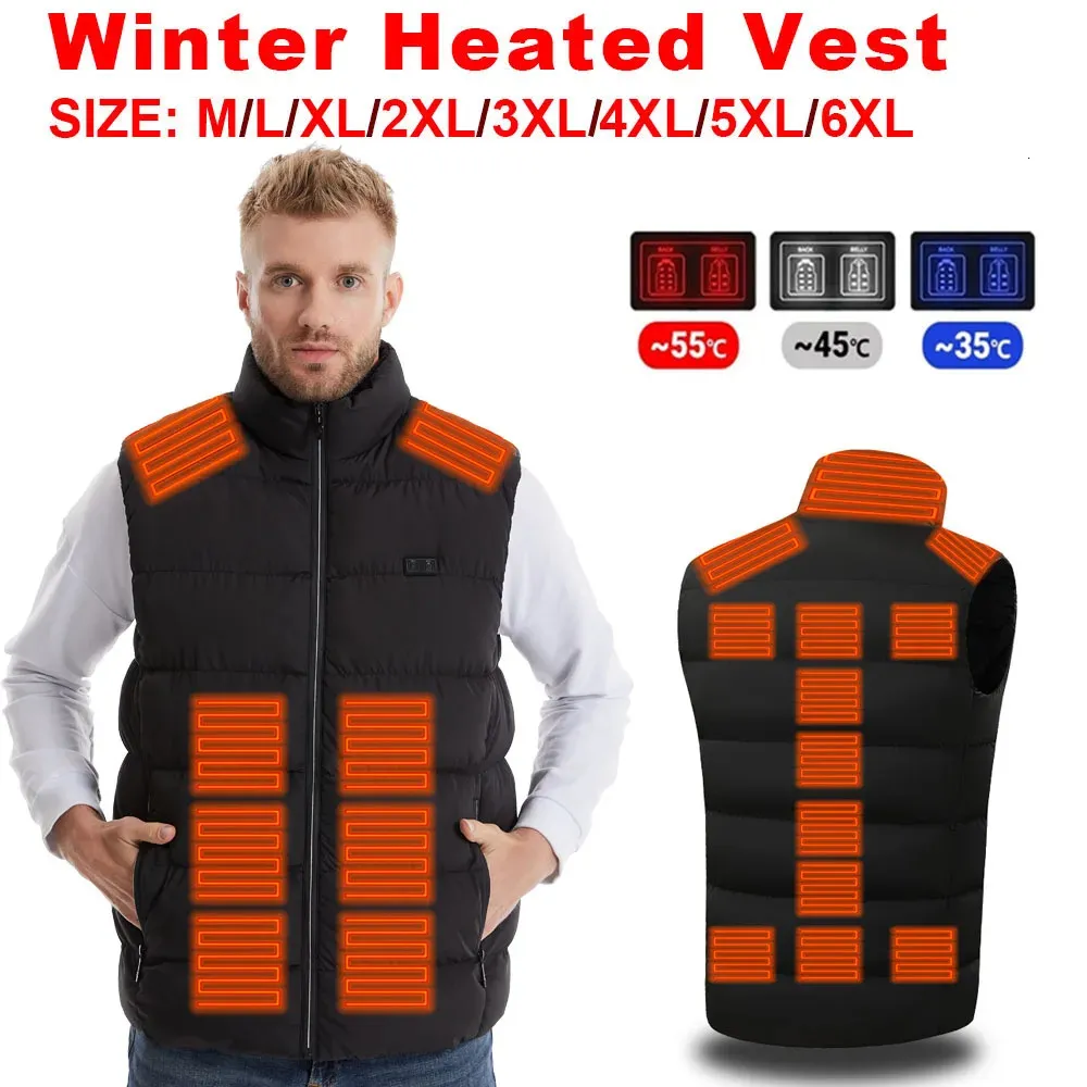 Gilets pour hommes Gilet chauffant USB Intelligent double interrupteur de commande 9-11-21 Zone gilet chauffant gilet de chasse chauffant hiver hommes femmes gilet chaud M26 231107