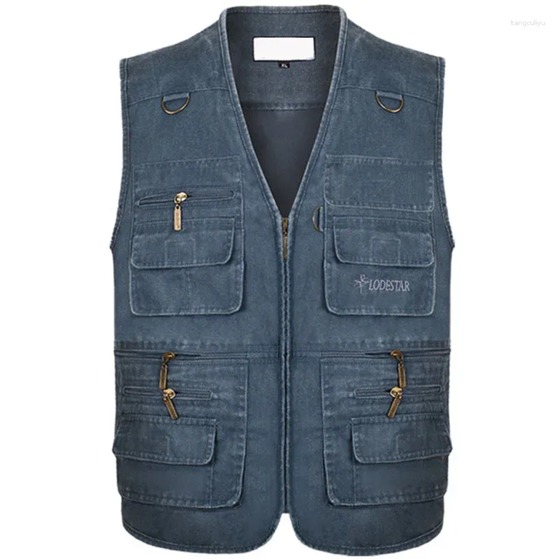 Männer Westen Plus Größe 6XL 7XL Männlich Casual Sommer Baumwolle Denim Weste Ärmellose Jacke Multi Pocket Pograph Weste Chaleco hombre