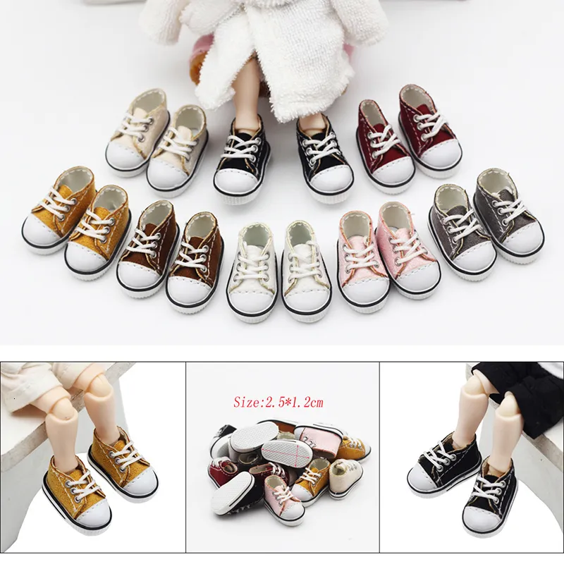 1Pair Ob11 DOD Doll Shoes Handmade Shoes for Dolls Mini Canvas Shoelace Doll Play House Dress Up Accessories Children Toys Gift