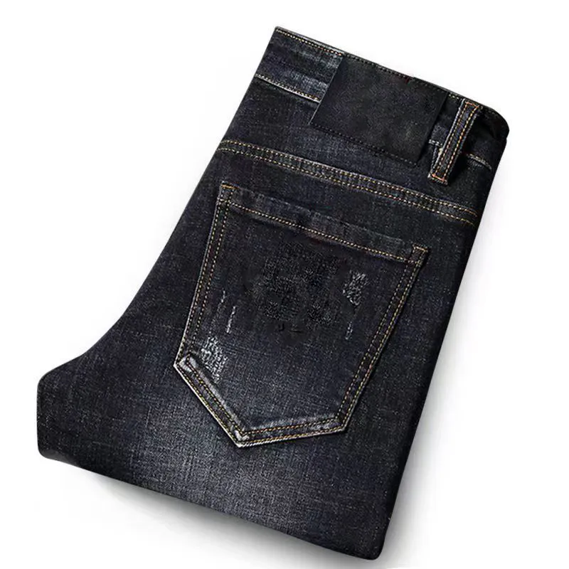 Herrenmode-Charme-Jeans, europäische High-Street-Mode, schwarze Jeans, Modemarke, lose kleine Bienen-Jeans, gerade Ärmel, modische Straßendekoration, Jeans lu'li