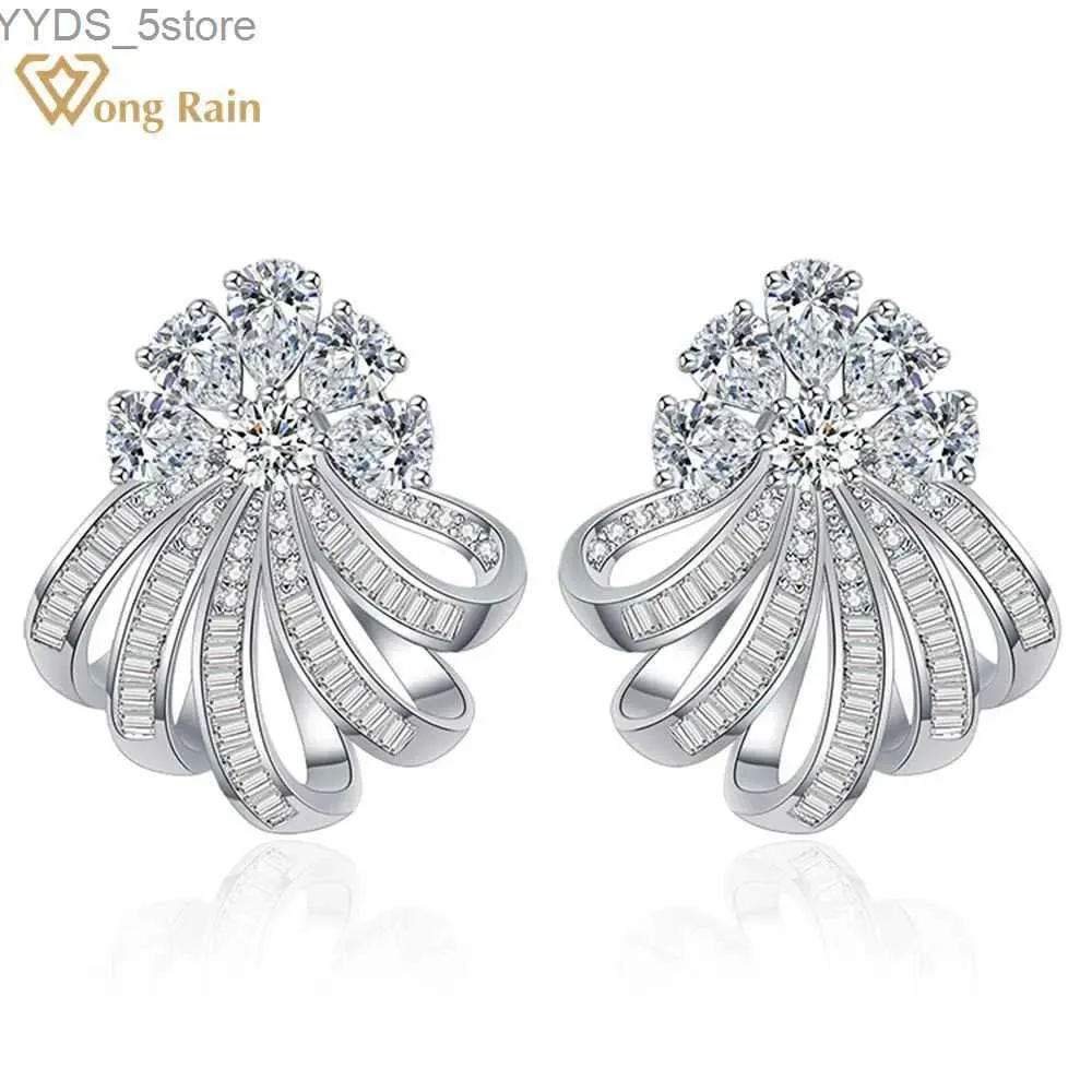 Stud Wong Rain Luxury 925 Sterling Silver Lab Zaffiro Gemma Fiore Orecchini a lobo Gioielleria raffinata per le donne Regalo di anniversario YQ231107