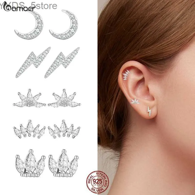 Stud Bamoer 925 Silbling Silver Lightning Studs For Women Fashion Earrrings Prezent Ślubny Browling Ear Studs VSE160 YQ231107