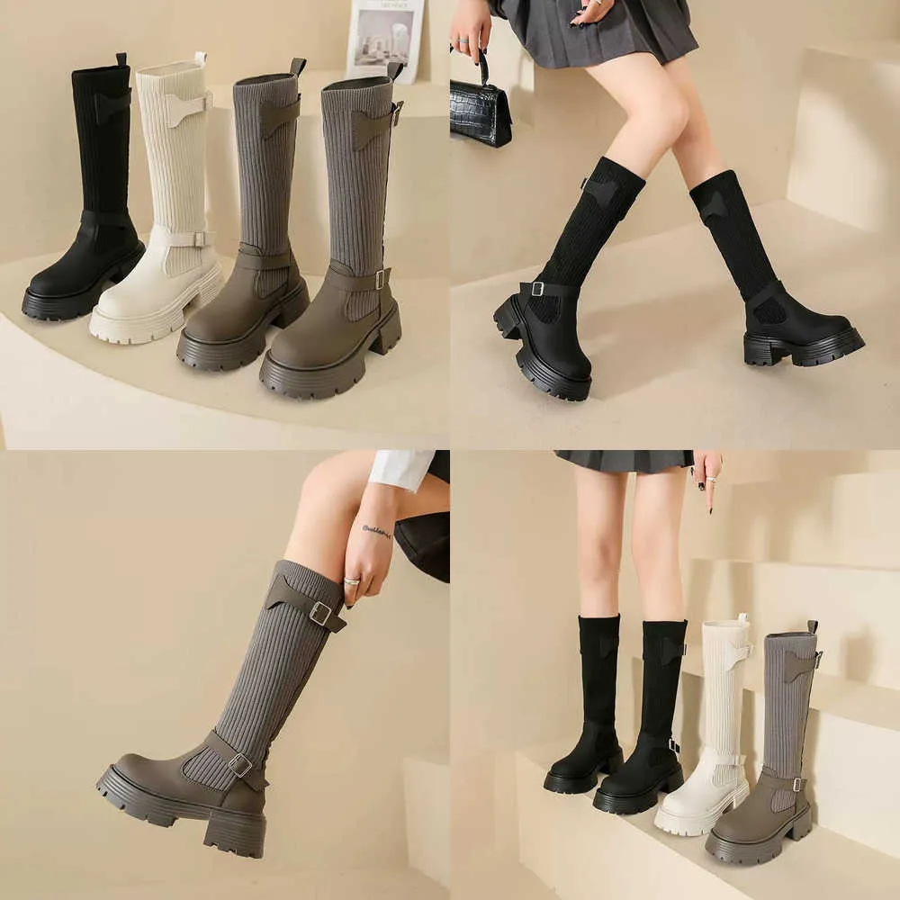 quality Boots Knitted Elastic Socks for Women New Spring Autumn Season Thick Sole High Barrel Martin Knee Length Long