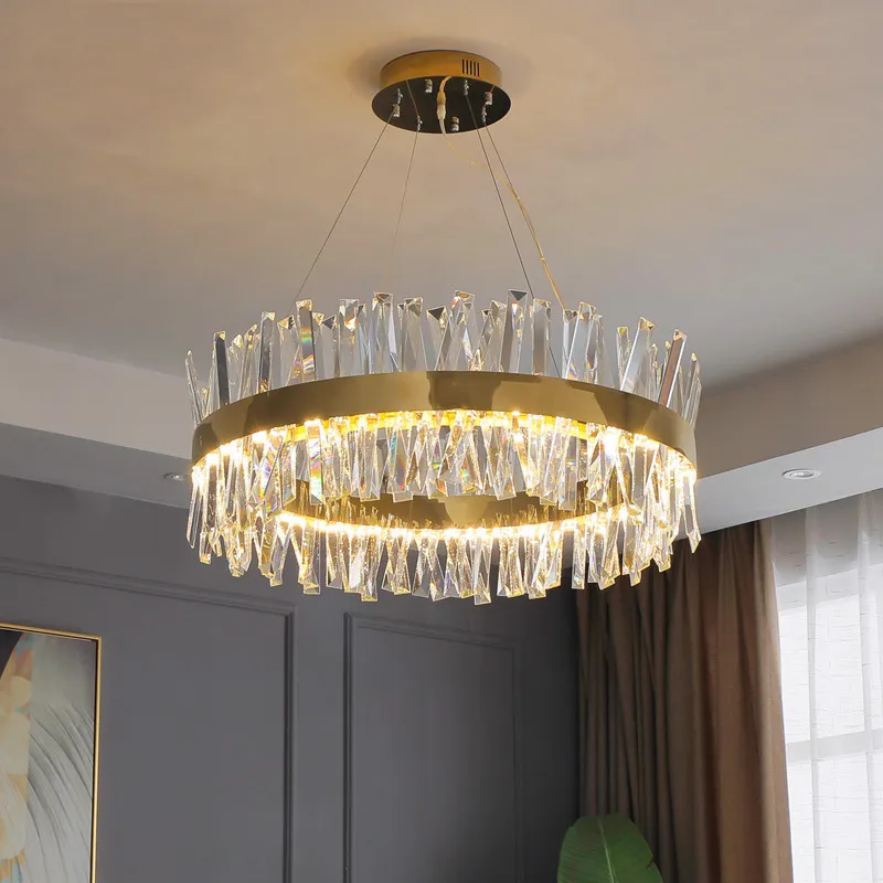 Nowy nowoczesny kryształowy żyrandol chromowany złoty okrągły prostokąt oświetlenie salon sypialnia kuchenna lampa wisiorka na wyspę