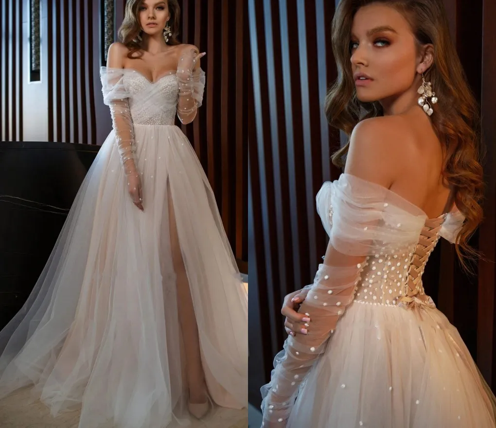 Elegant Tulle Bridal Gown: Long Sleeve Boho Wedding Dress, Sweetheart Pearls - Shop Now! from Dhgate A-Line Wedding Dresses - price 115.58 Elegant Tulle Bridal Gown: Long Sleeve Boho Wedding Dress, Sweetheart Pearls - Shop Now! from Dhgate A-Line Wedding Dresses - price 115.58