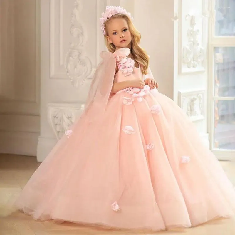 Sukienki dla dziewczynek różowy kwiat tiul na wesele eleganckie księżniczki dzieci Little Bride Pierwsza komunia konkurs
